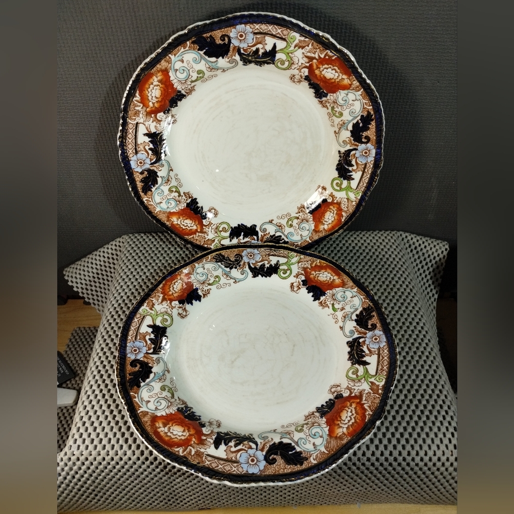 Pair of Antique English Wood & Sons Verona Ironstone China Plates